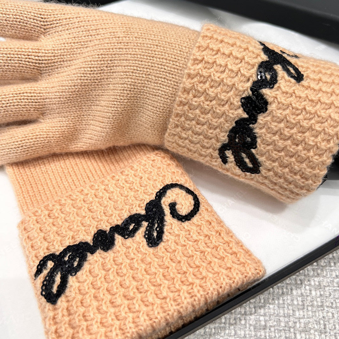 Chanel Cashmere Knit Hat Gloves Scarf #96642