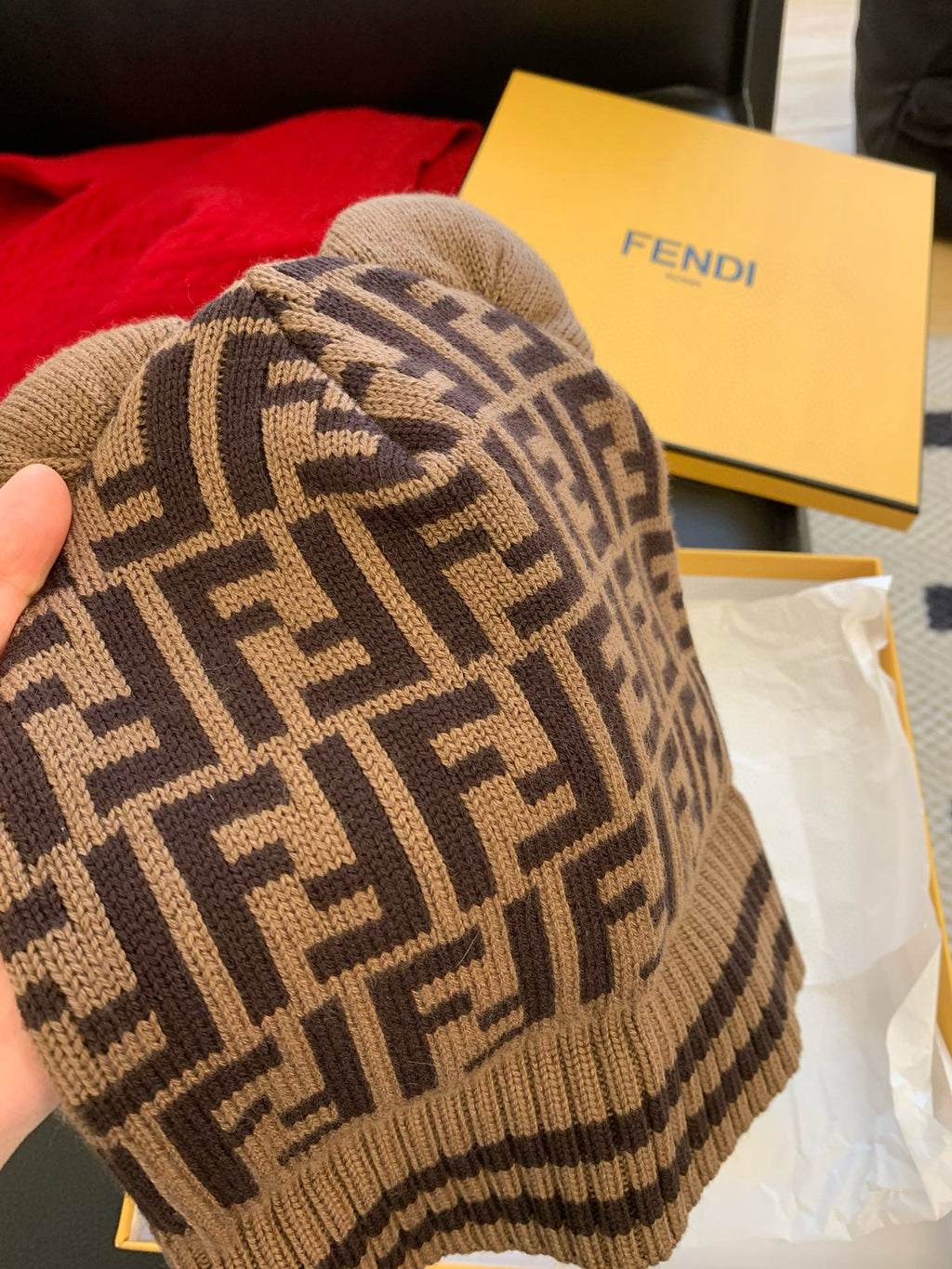 Fendi Children's Bear Ears Brown Wool Logo Knit Hat #97875