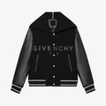 Givenchy Leather Wool Long Sleeve Hooded Zip Split Hat Jacket #1432