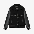Givenchy Leather Wool Long Sleeve Hooded Zip Split Hat Jacket #1432