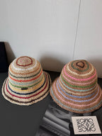 MiuMiu Women's Spring and Summer Rainbow Knit Fisherman's Hat Cap #76551