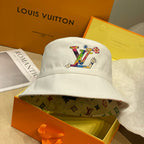 Louis Vuitton Men's And Women's Colorful Letters Embroidered Printed Cotton Reversible Fisherman's Hat Cap #75642