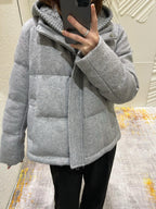 Loro Piana Women's Autumn And Winter Wool Cashmere Goose Down Jacket Soft And Comfortable Removable Hat Zipper Long Sleeve Hooded Jacket Ngvp #2649