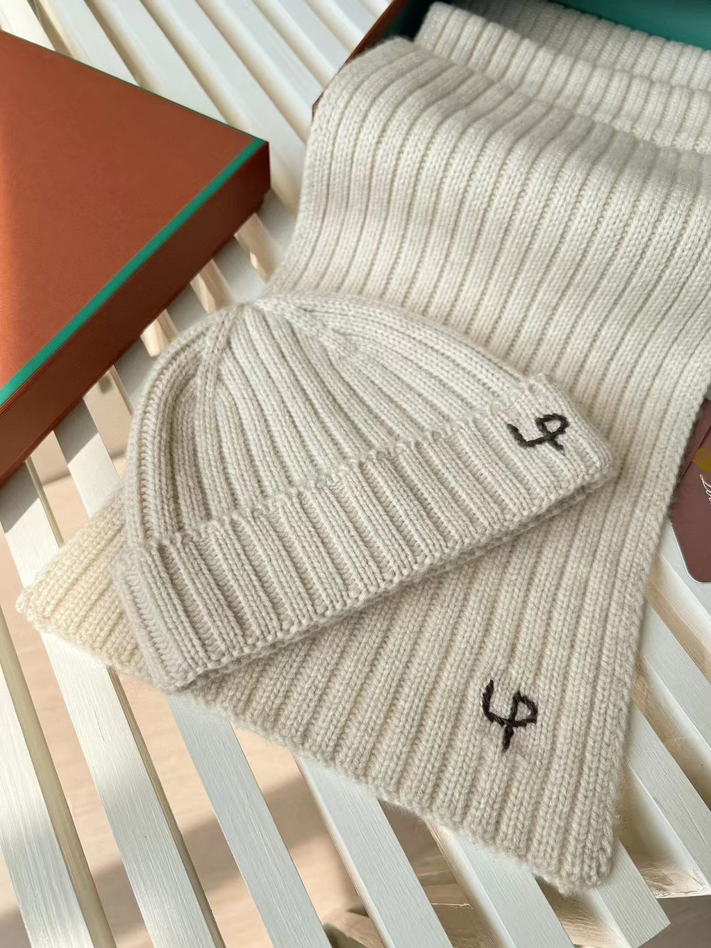 Loro Piana Cashmere Knit Hat Scarf Set #6664