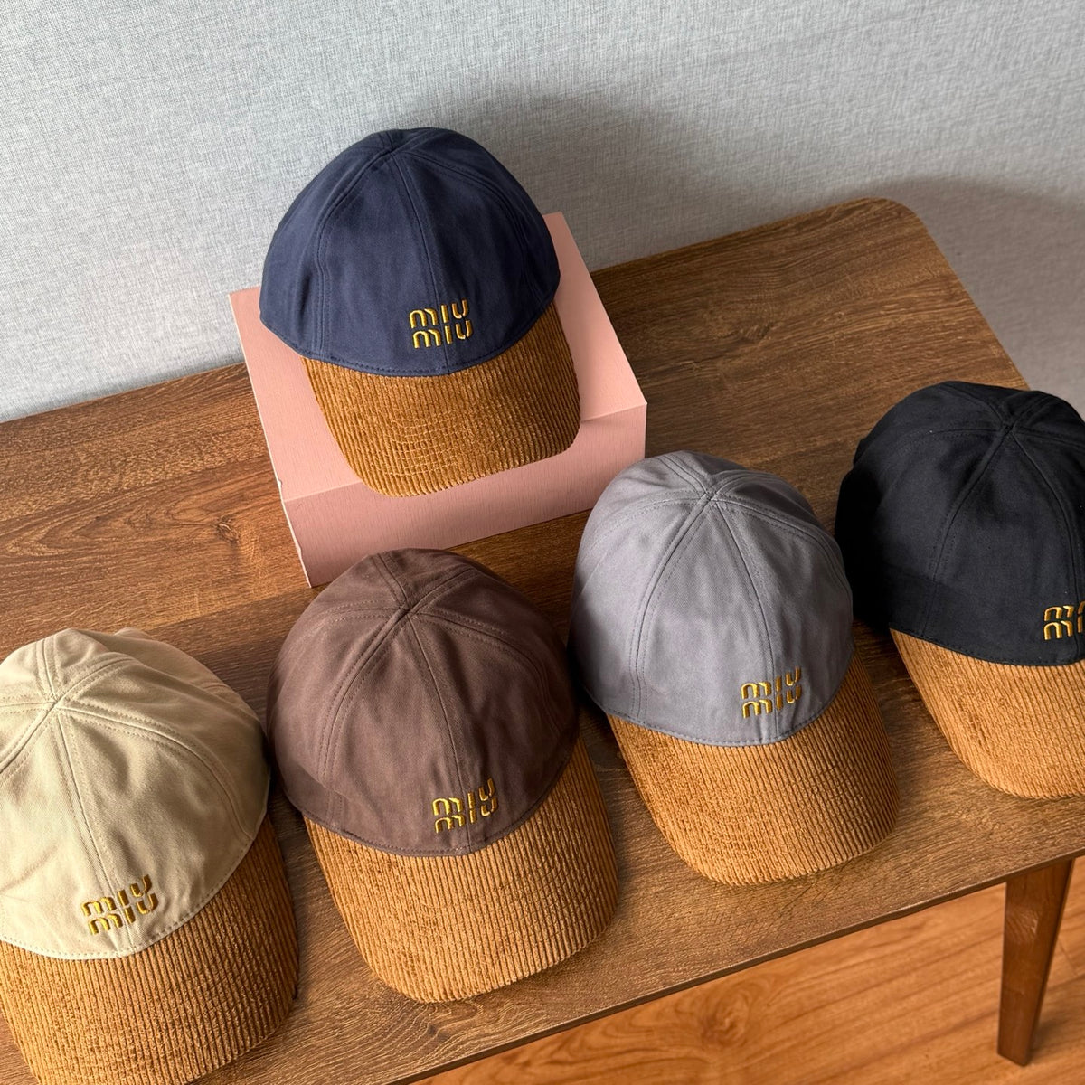 MiuMiu Men's And Women's Logo Embroidered Cotton Duckbill Cap Corduroy Two-Tone Baseball Cap Hat  Accessories #81472