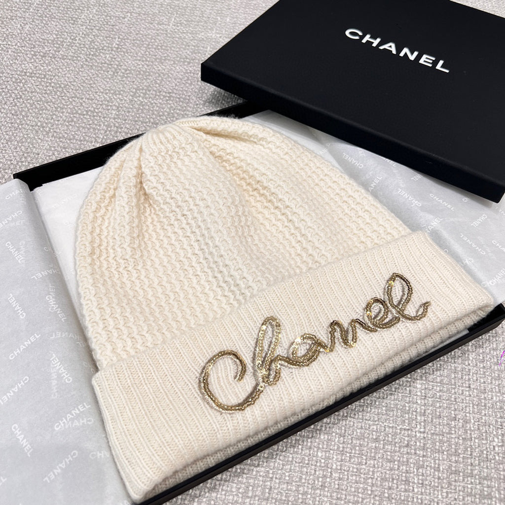 Chanel Cashmere Knit Hat Gloves Scarf #96642