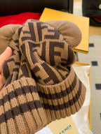 Fendi Children's Bear Ears Brown Wool Logo Knit Hat #97875
