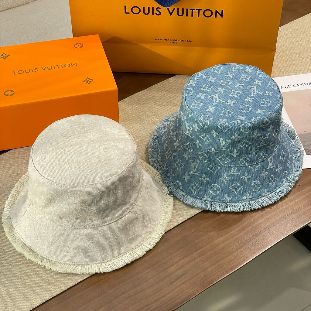 Louis Vuitton Men's and Women's Solid Color Letter Jacquard Raw Edge Cotton Fisherman's Hat Cap #76292
