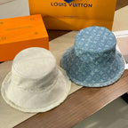 Louis Vuitton Men's and Women's Solid Color Letter Jacquard Raw Edge Cotton Fisherman's Hat Cap #76292