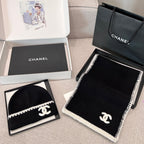 Chanel Women's Classic Black And White LOGO Wool Scarf Cold Hat #328249