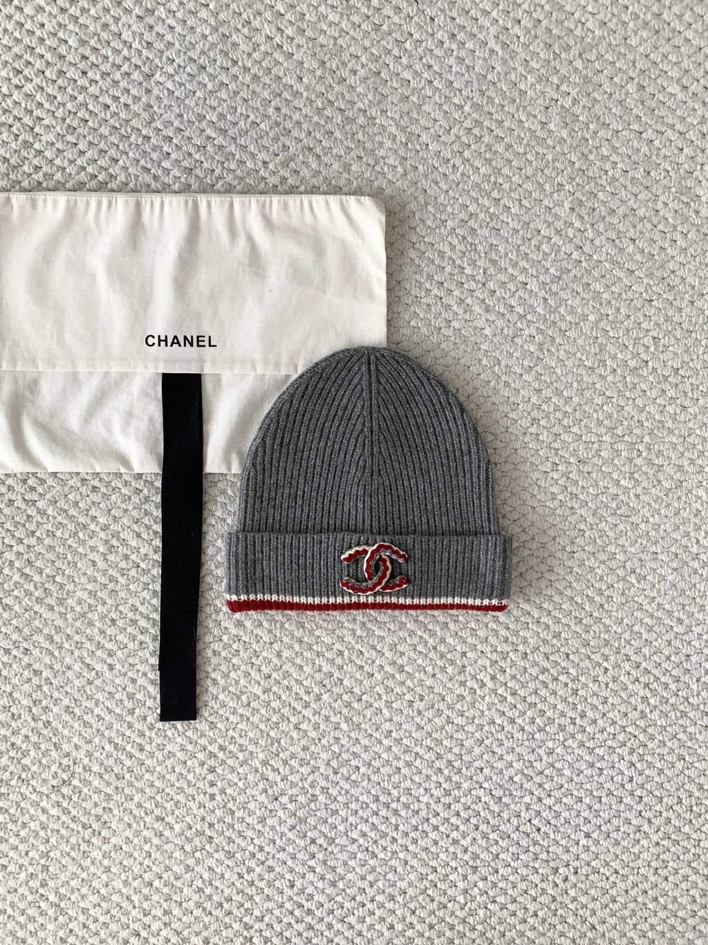 Chanel CC Cashmere Cold Hat Knitted Hat Gray#388505