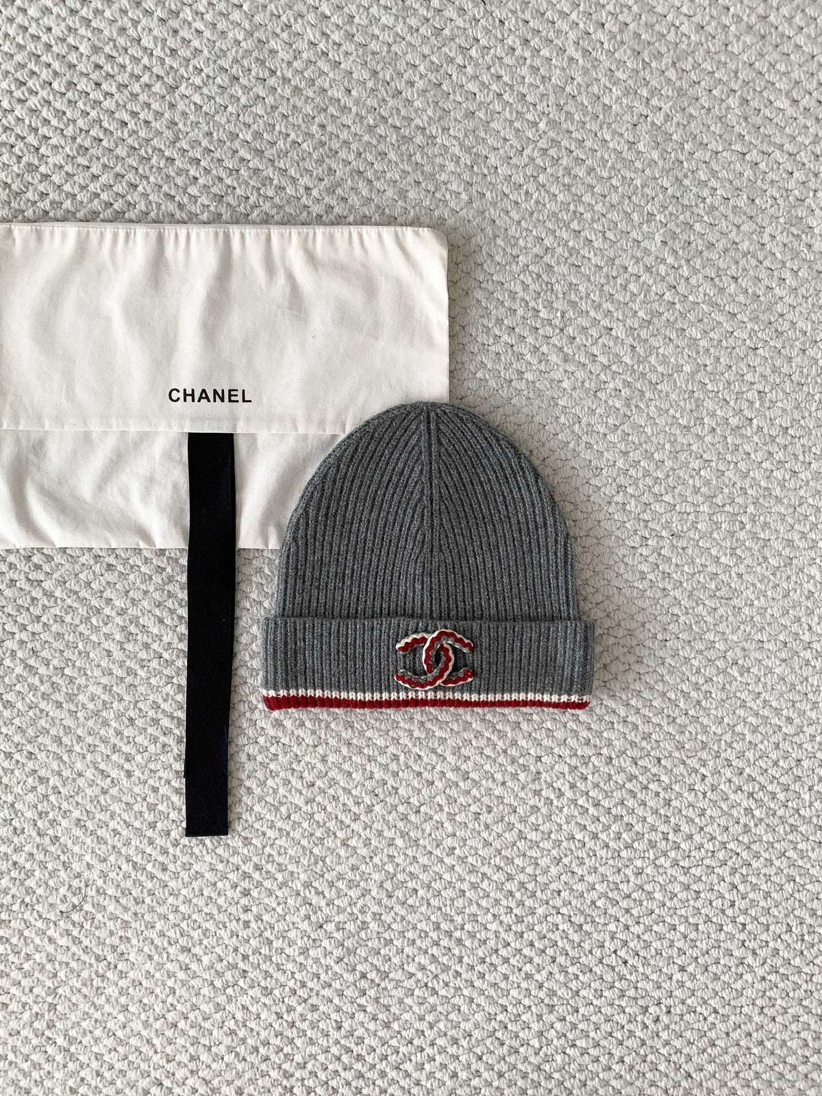 Chanel CC Cashmere Cold Hat Knitted Hat Gray#388505