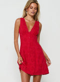 Gabbey Anglaise V Neck Mini Dress Tomato Red