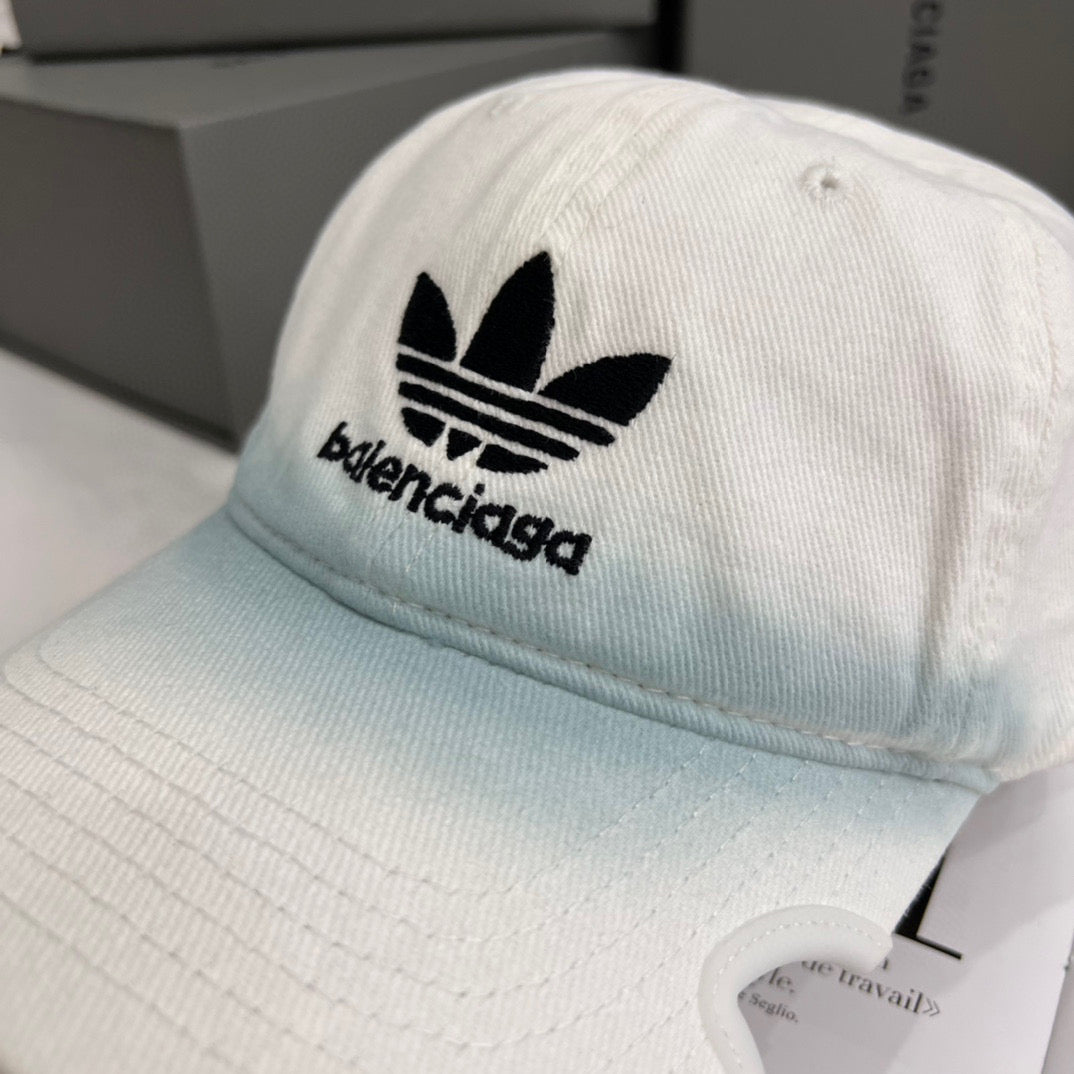 Balenciaga Adidas Cap In Blue Washed Embroidered Label Duck Hat #96243