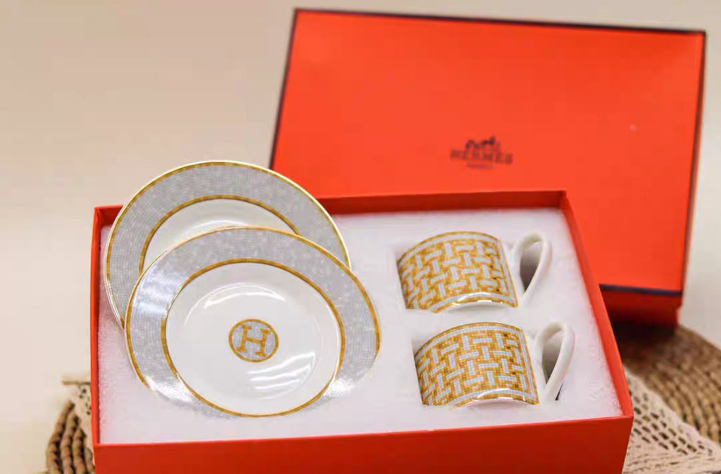 Mosaique au 24 Gold Coffee Cup & Saucer Set