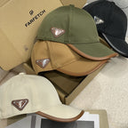 Prada Men's Metal Triangle Label Logo Solid Color Nylon Patchwork Leather Baseball Cap Hat #75923