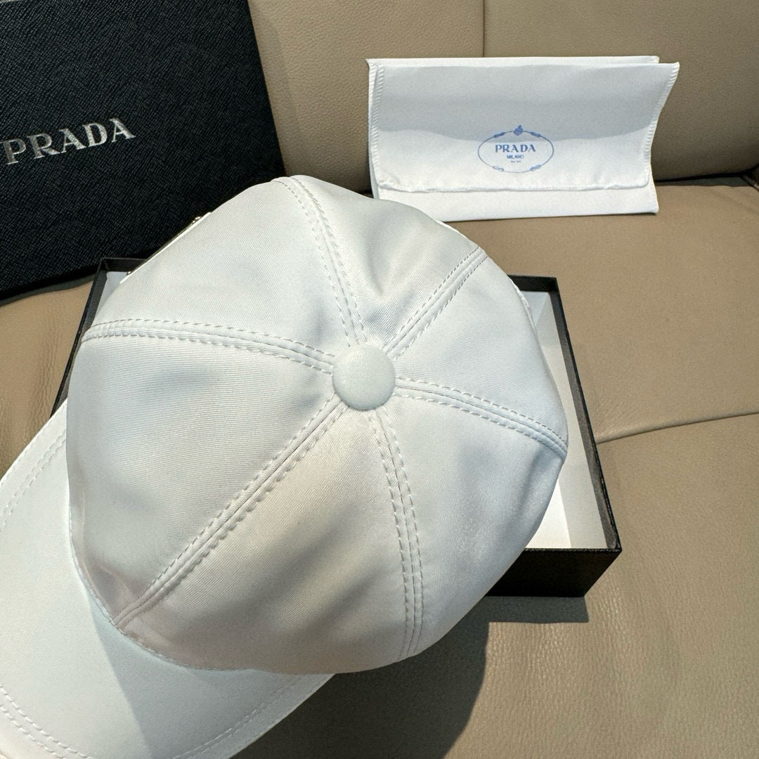 Prada Men's Metal Triangle Label Logo Solid Color Cowhide Baseball Cap Hat #75898