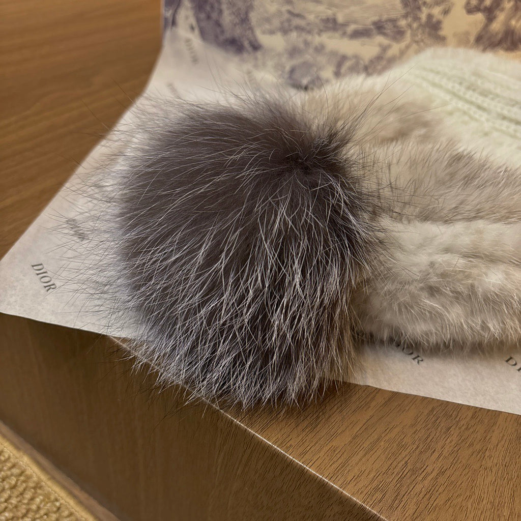 Dior Mink Knitted Patchwork Fur Ball Fur Hat #334275
