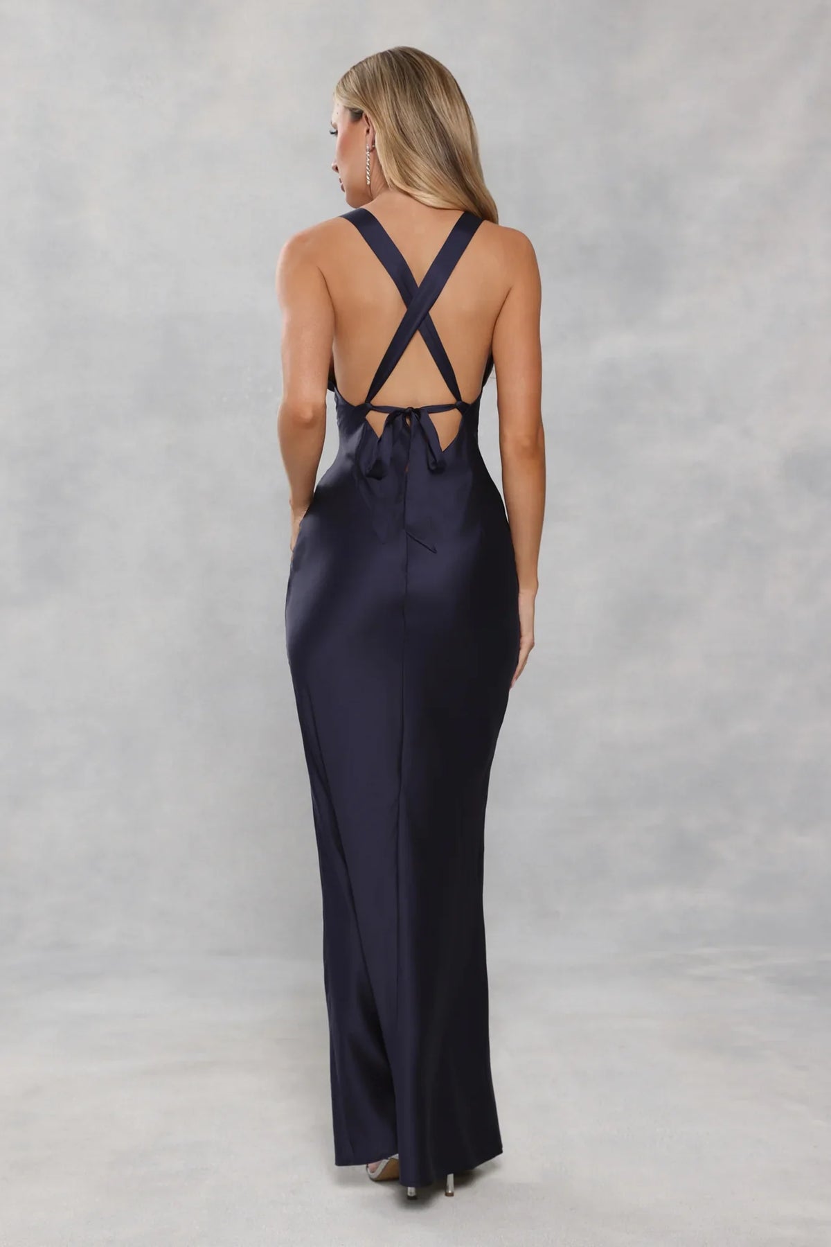 Polished Affair Satin Maxi Dress Navy
