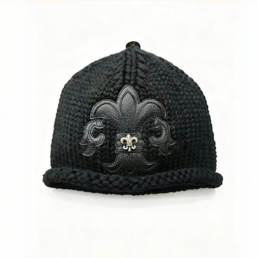 Chrome Hearts 925 Silver Accessories Black And White Two-Color Leather Scout Flower Knitted Cashmere Cold Hat #328755