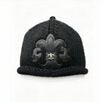 Chrome Hearts 925 Silver Accessories Black And White Two-Color Leather Scout Flower Knitted Cashmere Cold Hat #328755