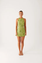 Leo Beaded Mini Dress - Green
