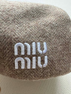 MiuMiu Women's Solid Color V-Pattern Wool Fabric Beret Cap Hat #73985