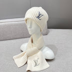 Louis Vuitton Men's and Women's Autumn and Winter Solid Color Embroidery Logo Printed Wool Knit Hat Cap Scarf #75639