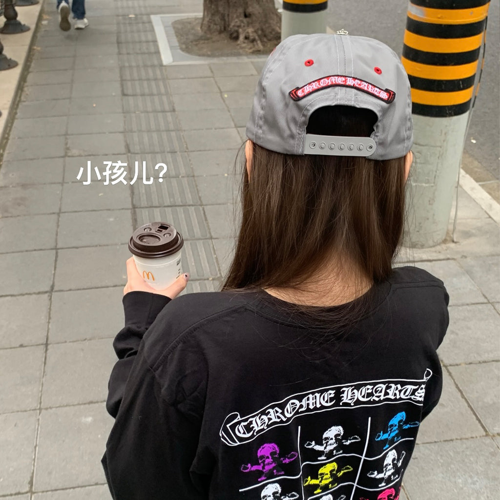 Chrome Hearts Men's Women's Grey Cross Embroidered Baseball Cap Duck Tongue Cap Fashion High Street Trend Hip Hop Cap Hat #81225