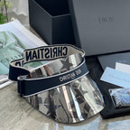 Dior Luxury Dark Patterned Sun Visor with Embossed Logo Strap Cap Hat - High-End Fashion Accessory #75718