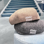 MiuMiu Women's Solid Color V-Pattern Wool Fabric Beret Cap Hat #74532