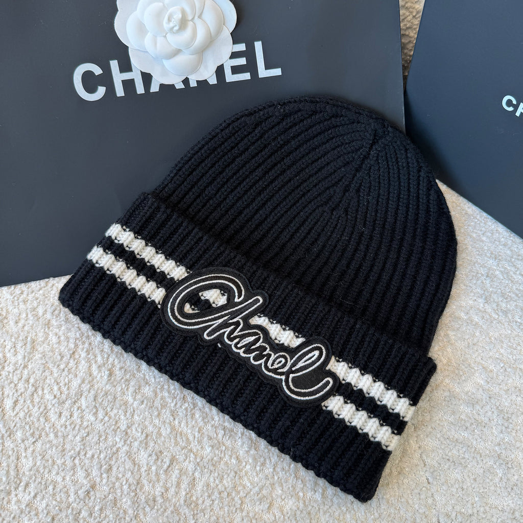 Chanel Women's Fall And Winter Black And White Gray Temperament Warm Winter Accessories Scarf Hat Gloves Fashion Trend Set #81628