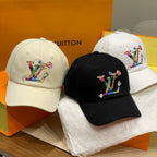 Louis Vuitton Men's and Women's Colorful Embroidered Logo Printed Solid Color Duck Tongue Cap Hat #75641