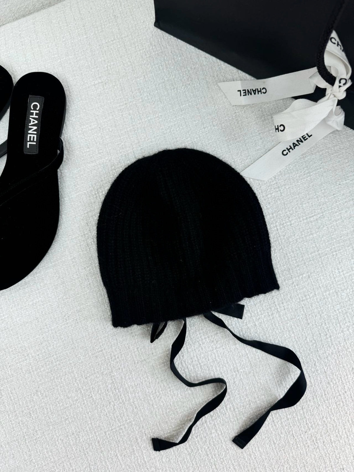Chanel Women's Fall/Winter Black Floppy Knit Hat Cap #72794