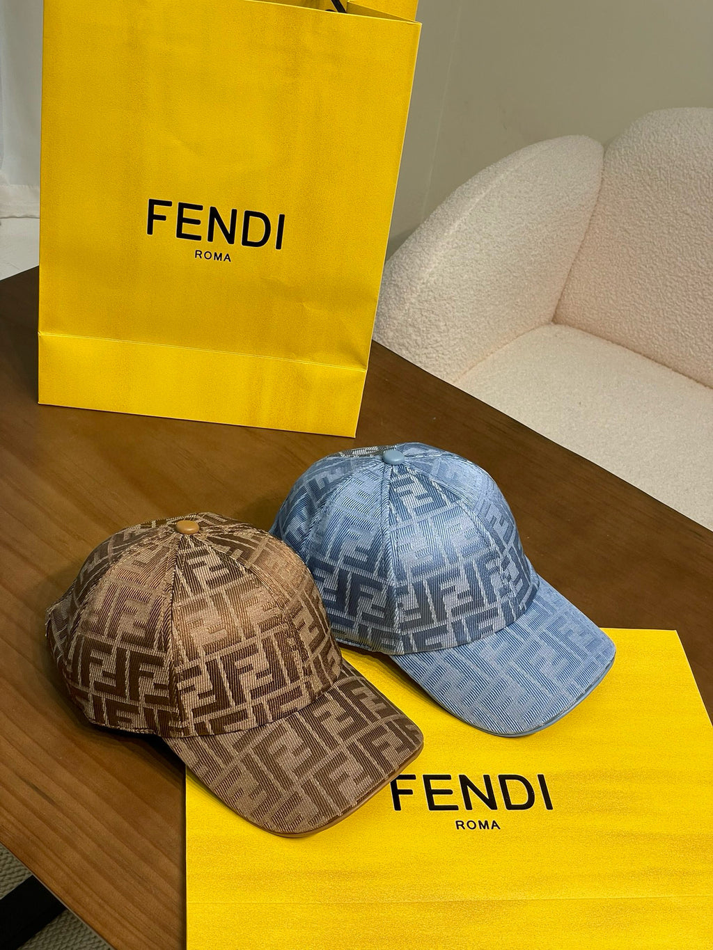 Fendi Men's And Women's Solid Colour Letters Jacquard Tassel Burlap Denim Fisherman Cap Baseball Hat #76889