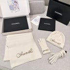 Chanel Cashmere Knit Hat Gloves Scarf #96642