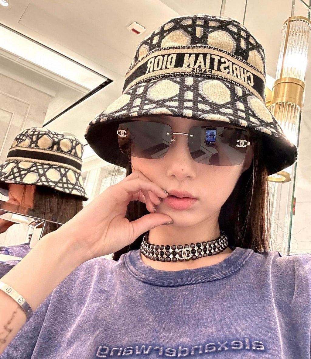 Dior Women's Embroidered Monogrammed Logo Cotton Fisherman's Cap Hat #72152