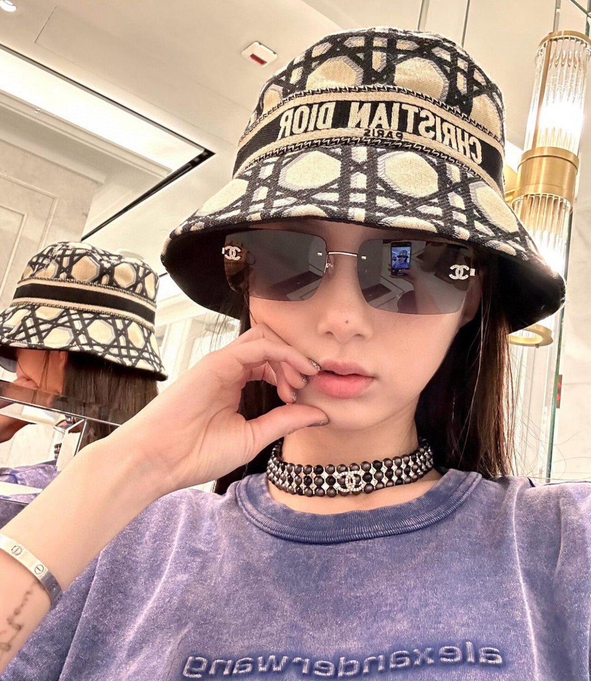 Dior Women's Embroidered Monogrammed Logo Cotton Fisherman's Cap Hat #72152