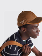 Prada Men's Metal Triangle Label Logo Solid Color Nylon Patchwork Leather Baseball Cap Hat #75923