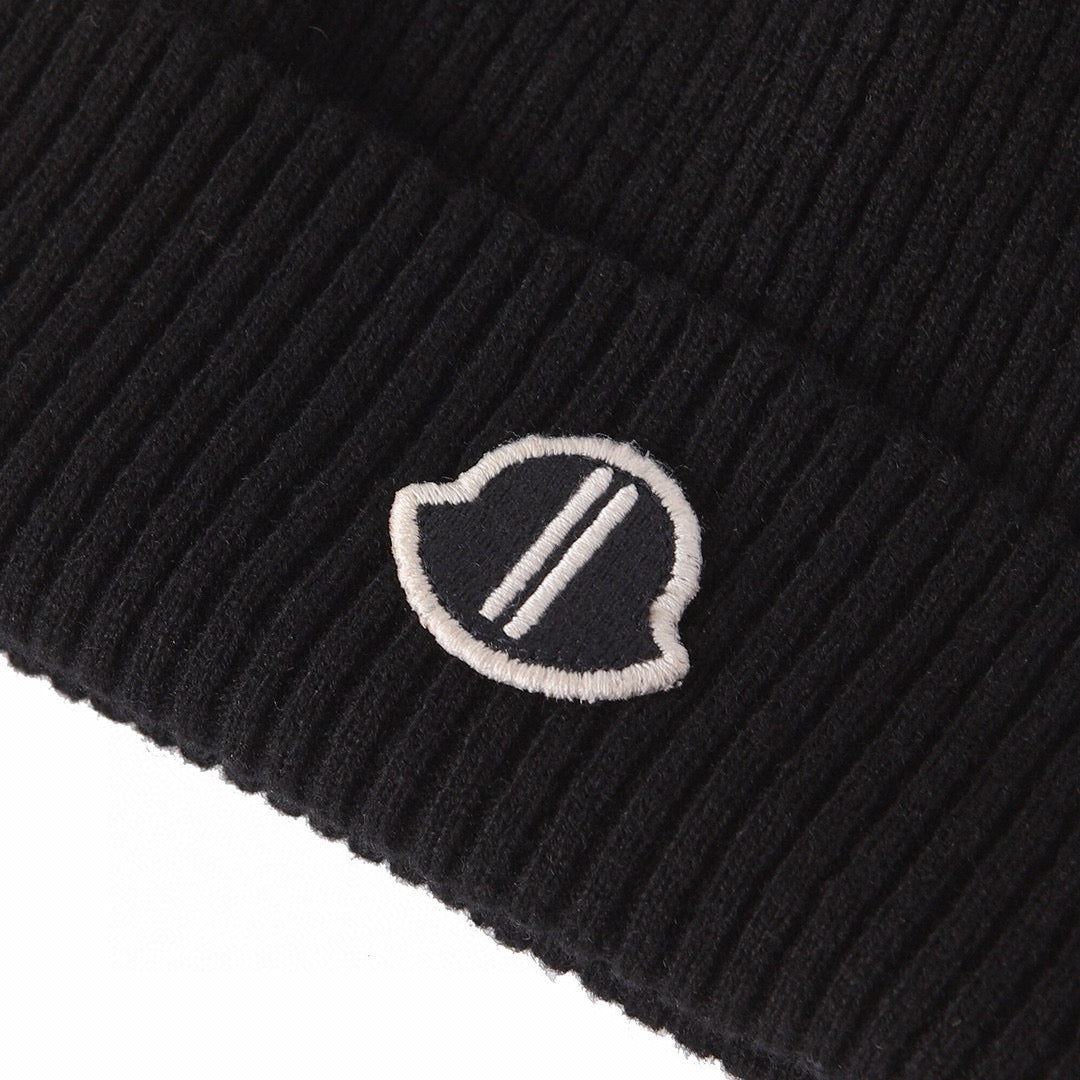 Moncle X Rickowen Men's and Women's Black Cashmere Pompom Hat Cap #97923