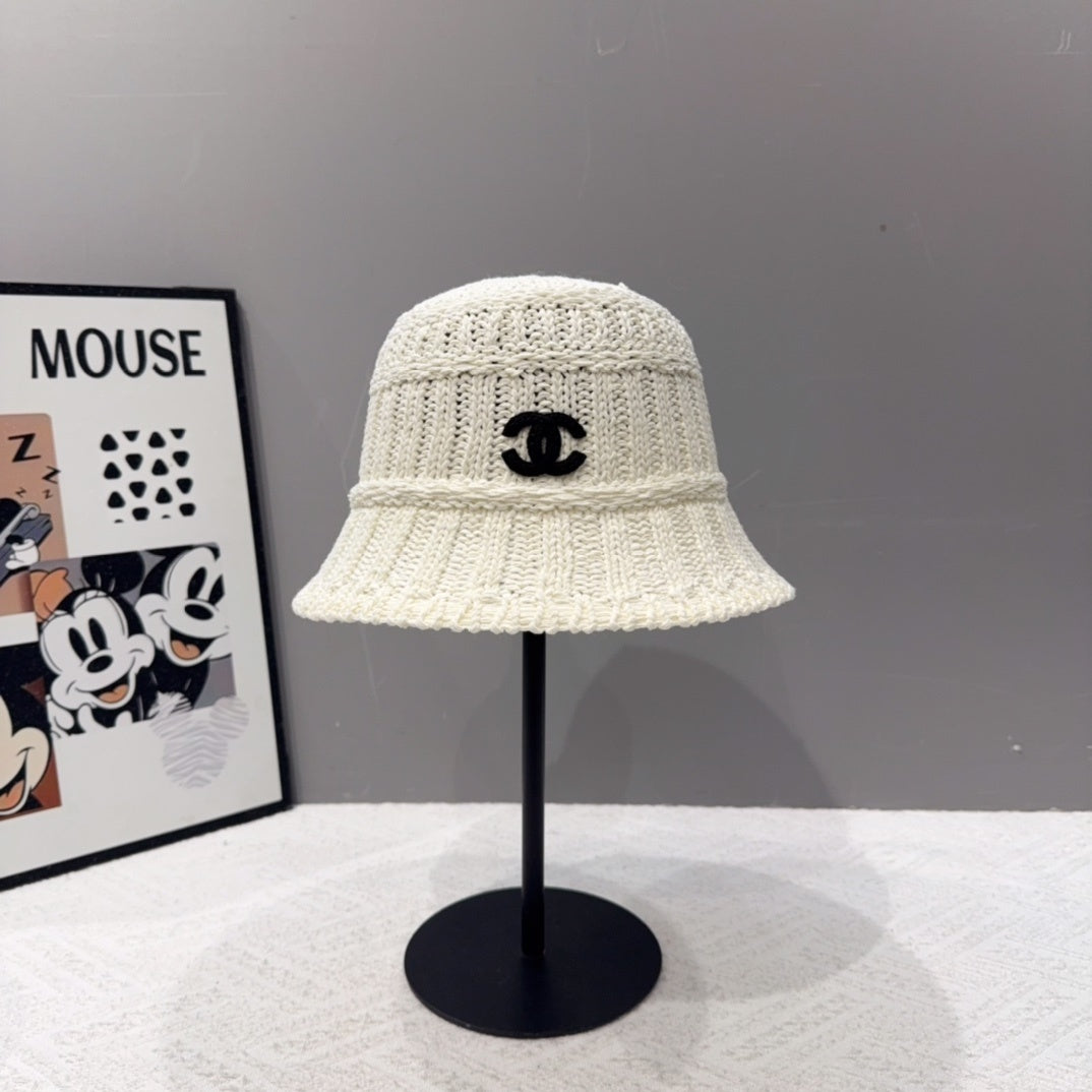 Chanel CC Knit Bucket Hat – White
