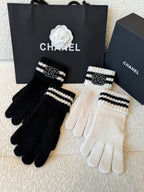 Chanel Women's Fall And Winter Black And White Gray Temperament Warm Winter Accessories Scarf Hat Gloves Fashion Trend Set #81628