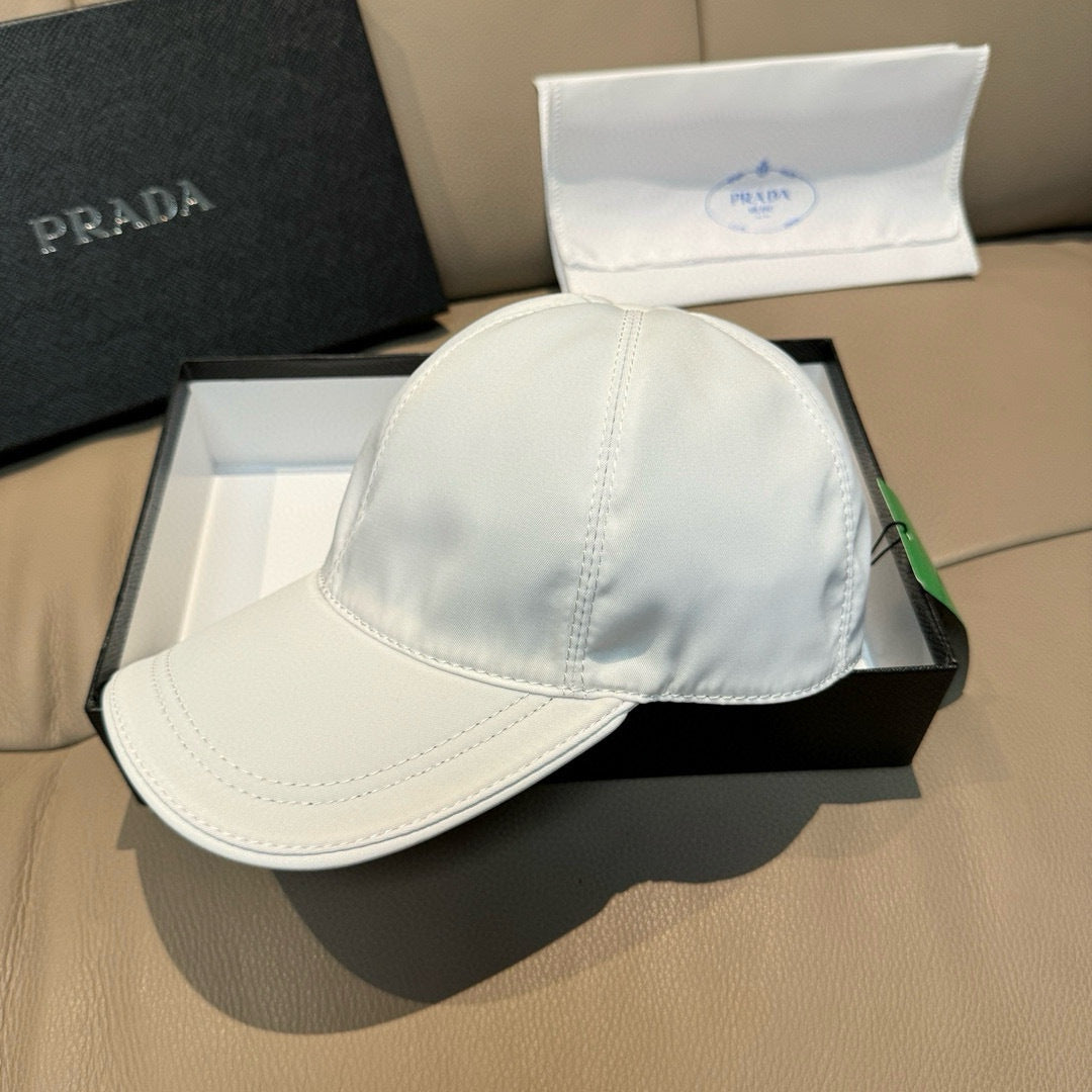 Prada Men's Metal Triangle Label Logo Solid Color Cowhide Baseball Cap Hat #75898