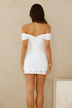 Dainty Number Off Shoulder Lace Mini Dress White