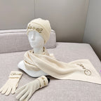 Chanel Cashmere Knit Hat Gloves Scarf #96642