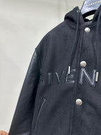 Givenchy Leather Wool Long Sleeve Hooded Zip Split Hat Jacket #1432