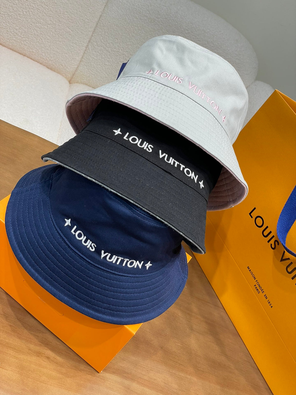 Nautical Louis Vuitton Men's and Women's Solid Colour Letter Printed Denim Fisherman's Hat Baseball Cap #76888