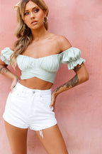 Linka Off-Shoulder Tie-Back Crop Top Pistachio
