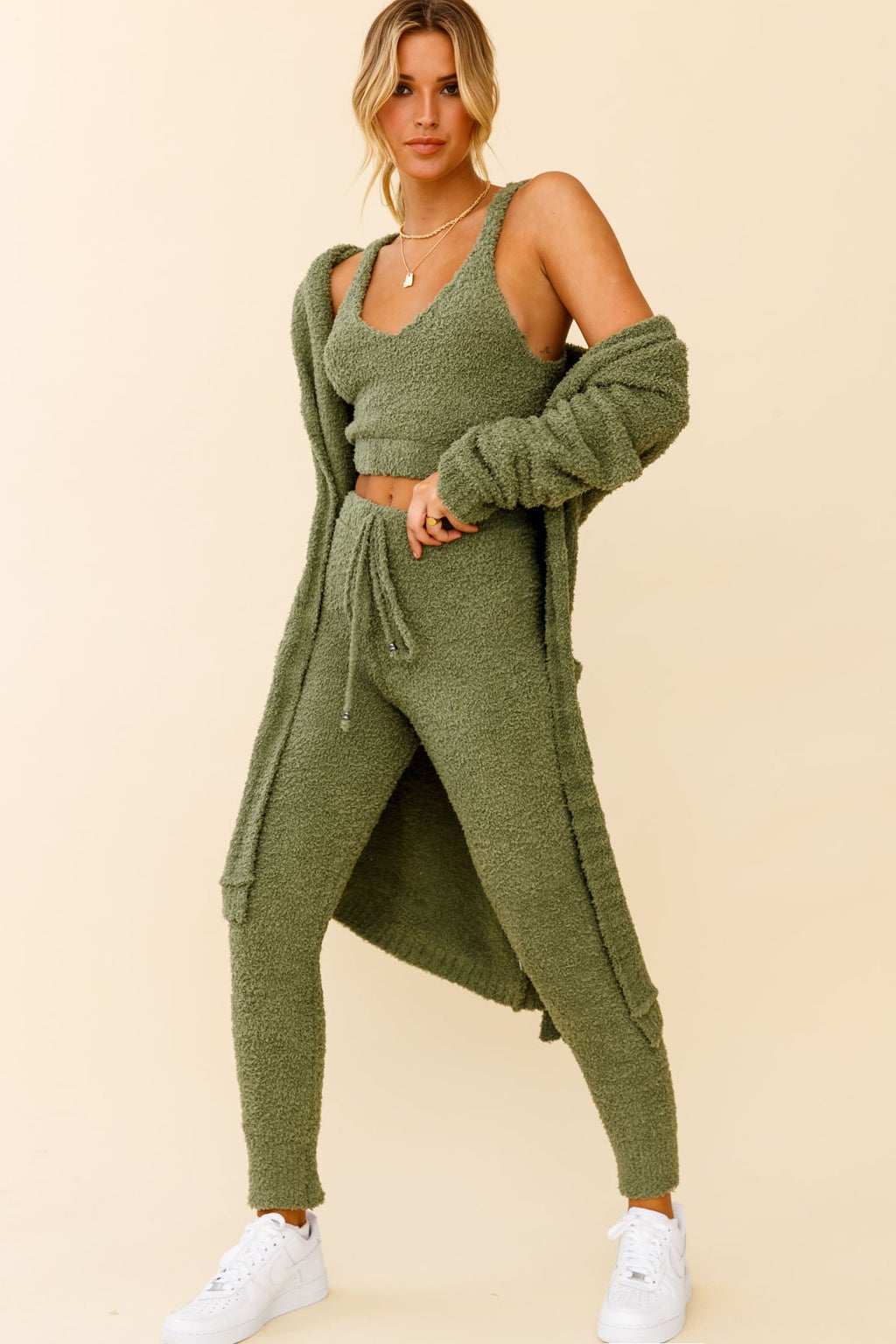 My Girl Fuzzy Knit Jogger Pants Sage