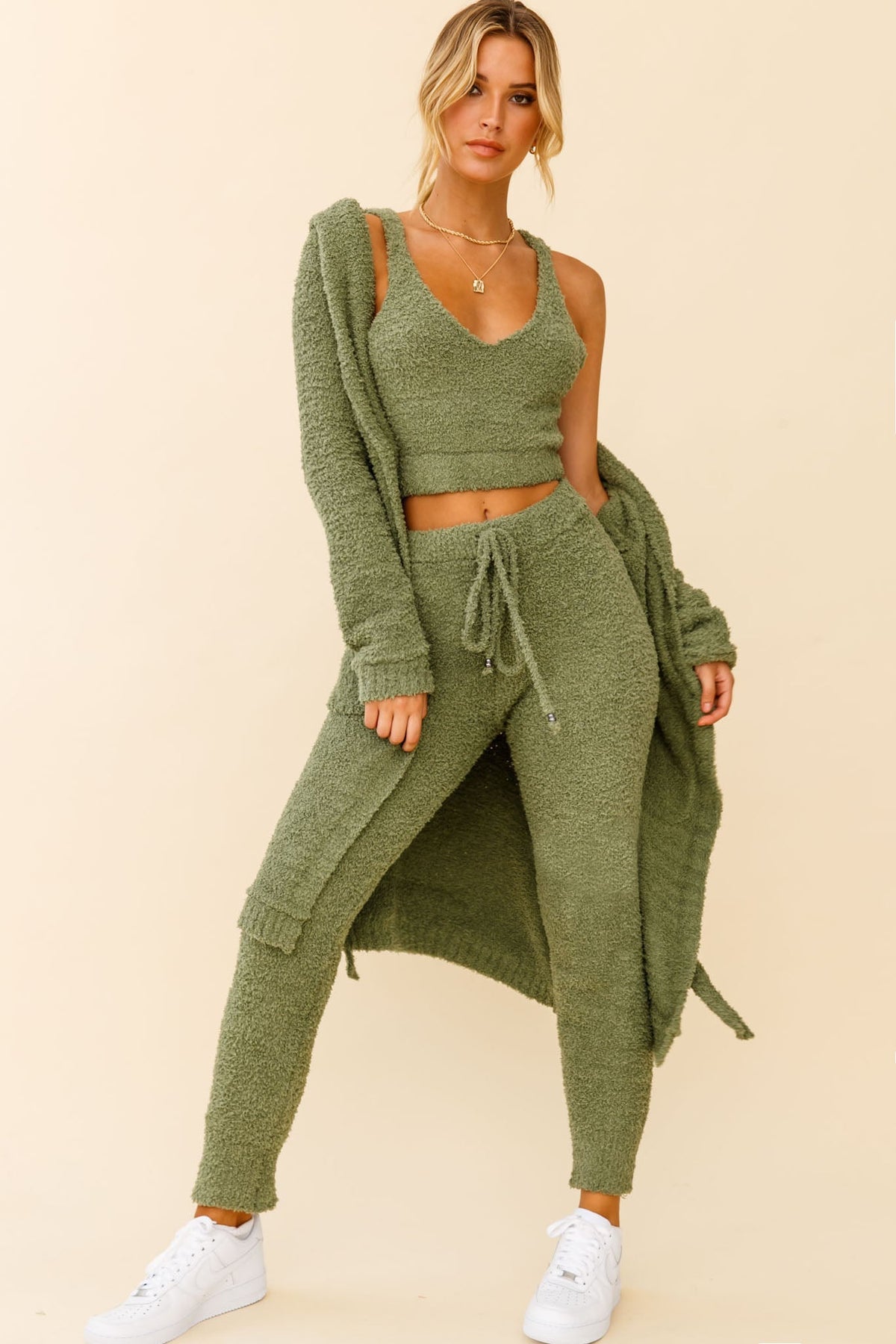 My Girl Fuzzy Knit Jogger Pants Sage